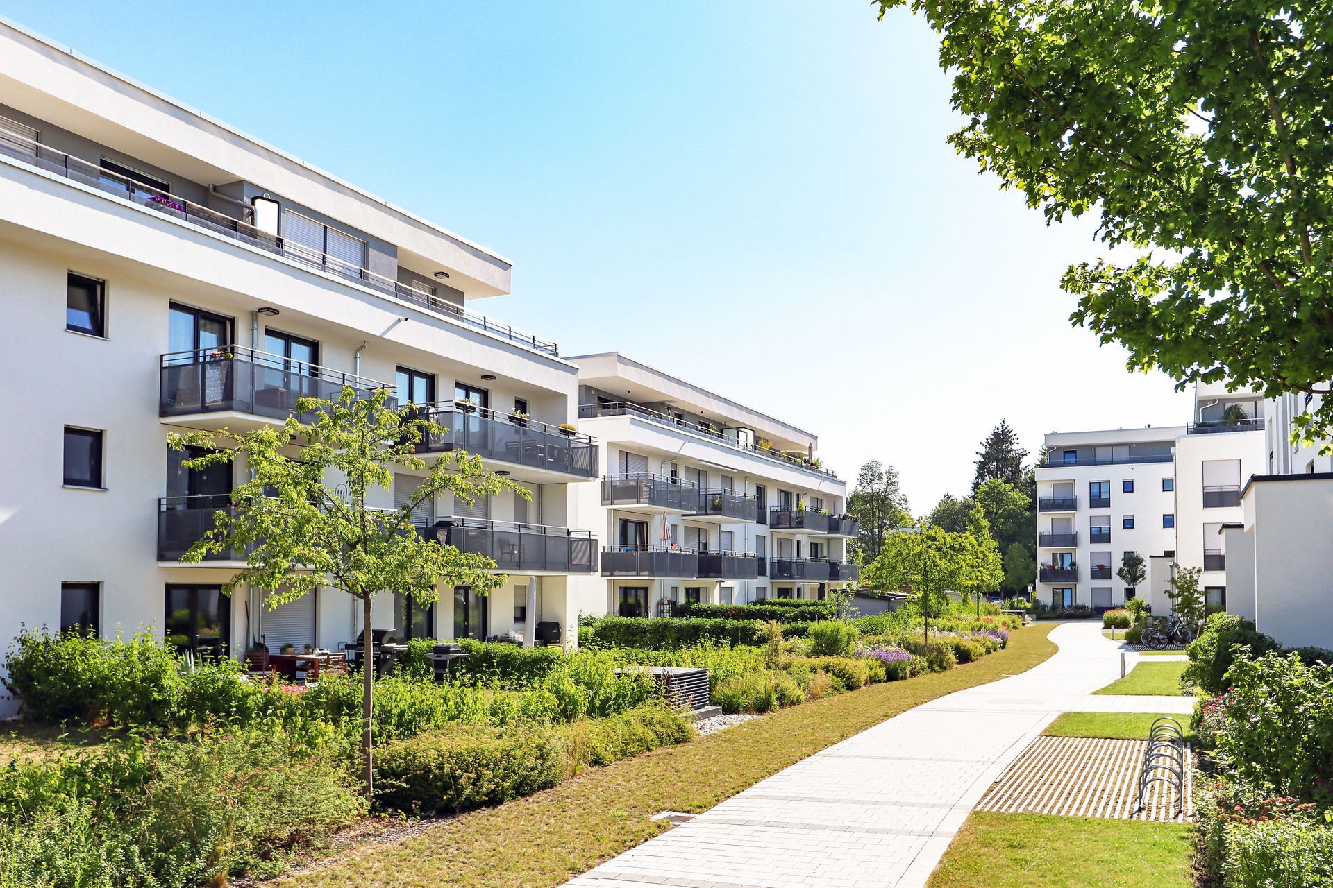 Residential area with apartment buildings in the city